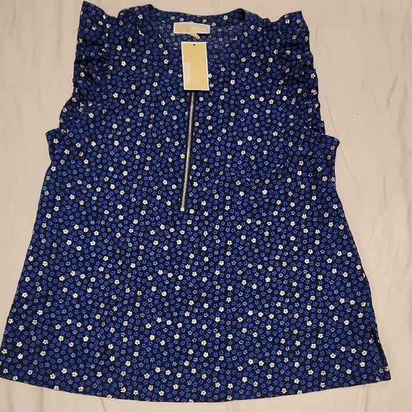 Michael Kors Tops - NWT Michael Kors Blue Floral Sleeveless Top Sz L